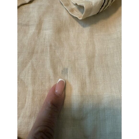 RAFAELLA Beige Embroidered Beaded Blouse100% Linen V-Neck Tiny Flaw Size 14 - Picture 9 of 16